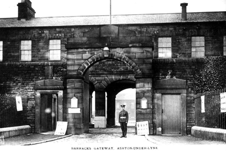 The Barracks Gateway in Ashton-under-Lyne, home of the 1st Manchester Regiment